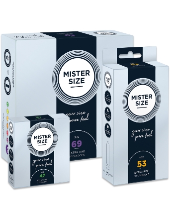 Tres paquetes de preservativos Mister Size