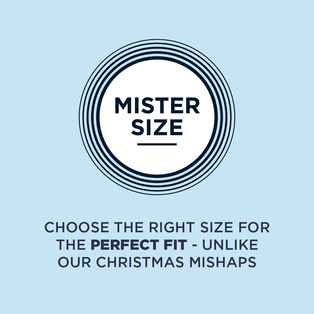 Logotipo de Mister Size con texto debajo: Elija la talla adecuada para un ajuste perfecto